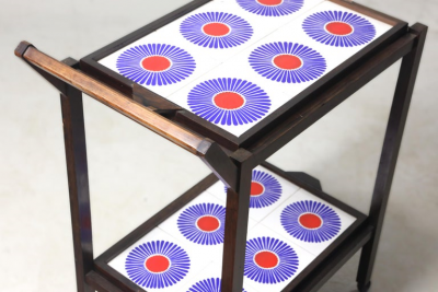 Brazilian Mid Century Modern Tiled Tea Cart with Removable Trays Brazil 1960s