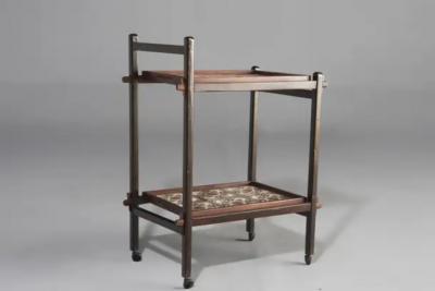 Brazilian Mid Century Modern Tiled Tea Cart with Removable Trays Brazil 1960s