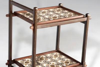 Brazilian Mid Century Modern Tiled Tea Cart with Removable Trays Brazil 1960s