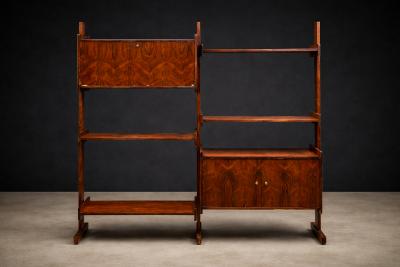 Brazilian Modern Adjustable Bookshelf with Cabinets in Rosewood Brazil 1960s