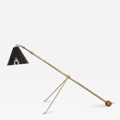 Brazilian Modern Adjustable Floor Lamp in Brass Wood Detail Unknown c 1960