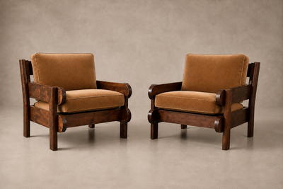 Brazilian Modern Armchair in Imbuia wood and Cognac Velvet Brazil