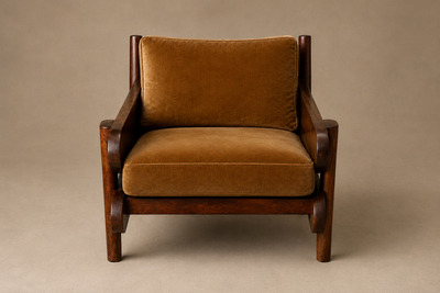 Brazilian Modern Armchair in Imbuia wood and Cognac Velvet Brazil