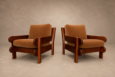 Brazilian Modern Armchair in Imbuia wood and Cognac Velvet Brazil