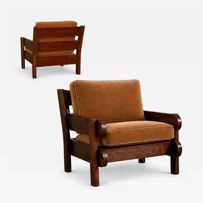 Brazilian Modern Armchair in Imbuia wood and Cognac Velvet Brazil