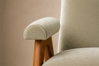 Brazilian Modern Armchair in Sage Greige Mohair and Hardwood Brazil
