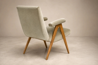 Brazilian Modern Armchair in Sage Greige Mohair and Hardwood Brazil