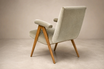 Brazilian Modern Armchair in Sage Greige Mohair and Hardwood Brazil