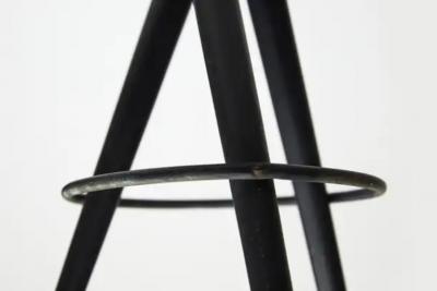 Brazilian Modern Bar Stools in Hardwood Red Yellow Leather S Brazil 1950s