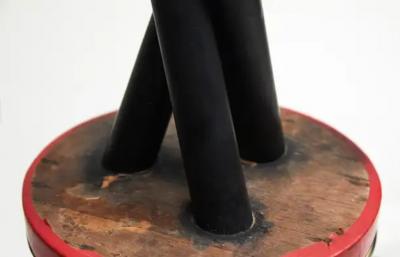 Brazilian Modern Bar Stools in Hardwood Red Yellow Leather S Brazil 1950s