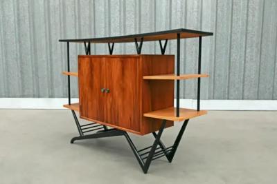 Brazilian Modern Bar in Hardwood Party Motif Marquetry Unknown 1950s Brazil