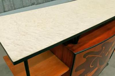 Brazilian Modern Bar in Hardwood Party Motif Marquetry Unknown 1950s Brazil