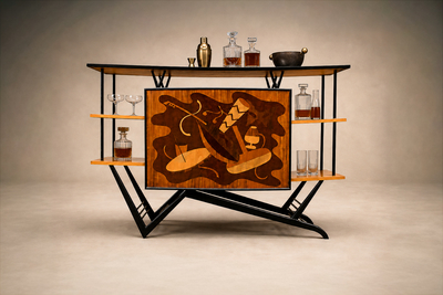 Brazilian Modern Bar in Imbuia Roxinho Pau Marfim with Party Motif Brazil