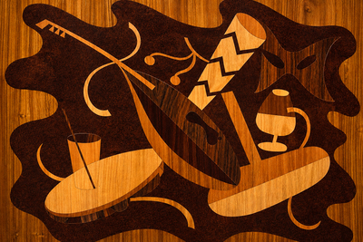 Brazilian Modern Bar in Imbuia Roxinho Pau Marfim with Party Motif Brazil