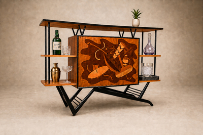 Brazilian Modern Bar in Imbuia Roxinho Pau Marfim with Party Motif Brazil