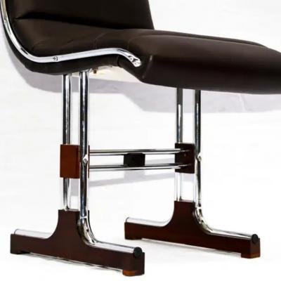 Brazilian Modern Chair Set in Leather Chrome and Hardwood by Braszenski 1970s