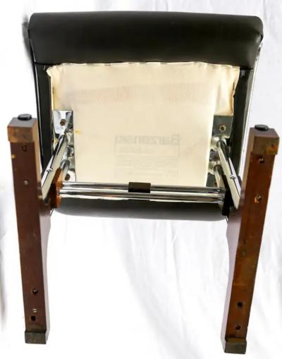 Brazilian Modern Chair Set in Leather Chrome and Hardwood by Braszenski 1970s