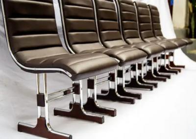 Brazilian Modern Chair Set in Leather Chrome and Hardwood by Braszenski 1970s