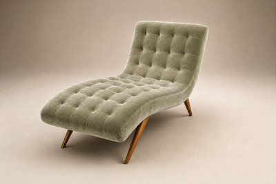 Brazilian Modern Chaise Lounge in Cavi na and Light Aloe Sage Mohair 1950s