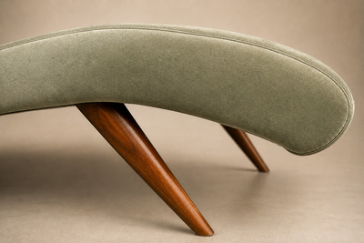 Brazilian Modern Chaise Lounge in Cavi na and Light Aloe Sage Mohair 1950s