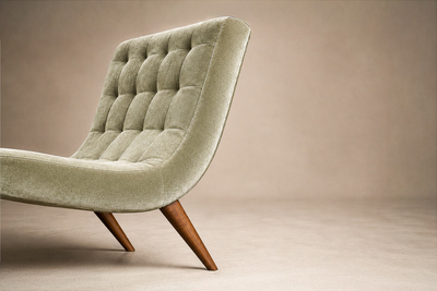 Brazilian Modern Chaise Lounge in Cavi na and Light Aloe Sage Mohair 1950s