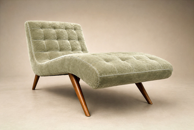 Brazilian Modern Chaise Lounge in Cavi na and Light Aloe Sage Mohair 1950s
