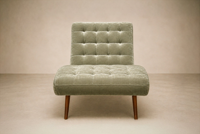 Brazilian Modern Chaise Lounge in Cavi na and Light Aloe Sage Mohair 1950s