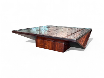 Brazilian Modern Coffee Table in Hardwood Glass Metal Unknown 1960s