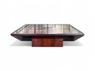 Brazilian Modern Coffee Table in Hardwood Glass Metal Unknown 1960s
