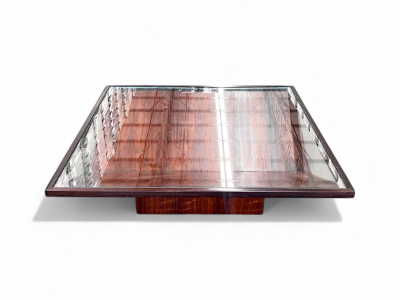 Brazilian Modern Coffee Table in Hardwood Glass Metal Unknown 1960s