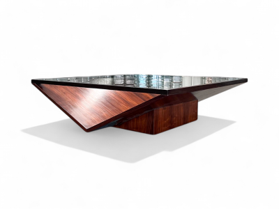 Brazilian Modern Coffee Table in Hardwood Glass Metal Unknown 1960s