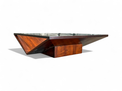 Brazilian Modern Coffee Table in Hardwood Glass Metal Unknown 1960s
