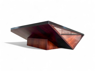 Brazilian Modern Coffee Table in Hardwood Glass Metal Unknown 1960s