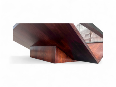 Brazilian Modern Coffee Table in Hardwood Glass Metal Unknown 1960s