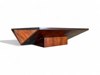 Brazilian Modern Coffee Table in Hardwood Glass Metal Unknown 1960s