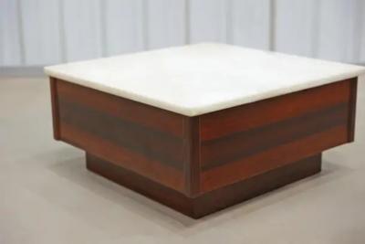 Brazilian Modern Coffee Table in Hardwood Marble Top Unknown c 1960