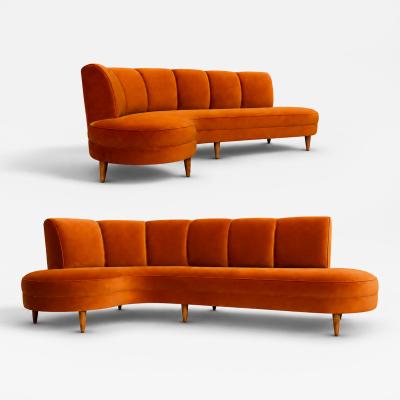 Brazilian Modern Curved Sofa in Burnt Sienna Mohair Velvet Brazil 1950s