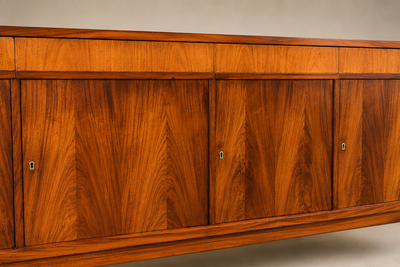 Brazilian Modern Four Door Four Drawer Cavi na Credenza with Drop Front Bar