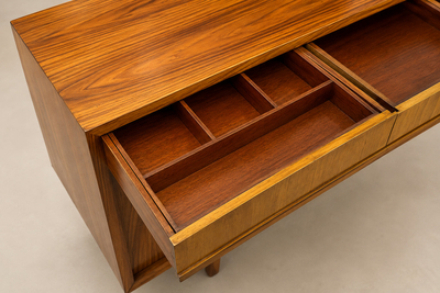 Brazilian Modern Four Door Four Drawer Cavi na Credenza with Drop Front Bar