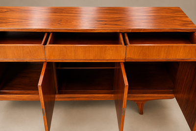 Brazilian Modern Four Door Four Drawer Cavi na Credenza with Drop Front Bar