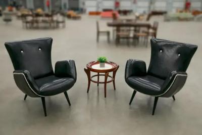 Brazilian Modern Pair of Armchairs in Faux Black Leather Unknown c 1950 s