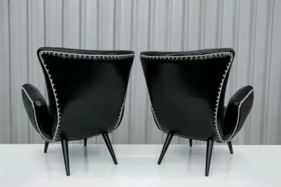 Brazilian Modern Pair of Armchairs in Faux Black Leather Unknown c 1950 s
