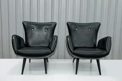 Brazilian Modern Pair of Armchairs in Faux Black Leather Unknown c 1950 s
