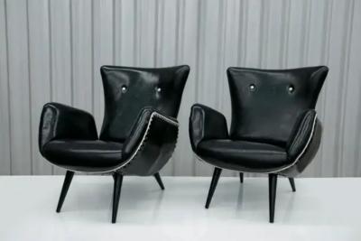 Brazilian Modern Pair of Armchairs in Faux Black Leather Unknown c 1950 s