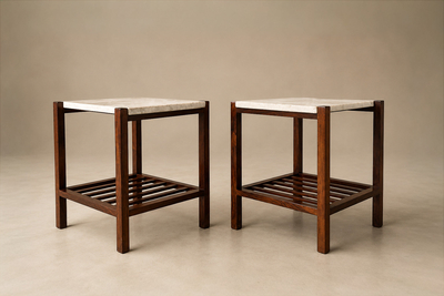 Brazilian Modern Pair of Side Tables in Rosewood Marble Brazil