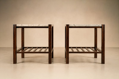 Brazilian Modern Pair of Side Tables in Rosewood Marble Brazil