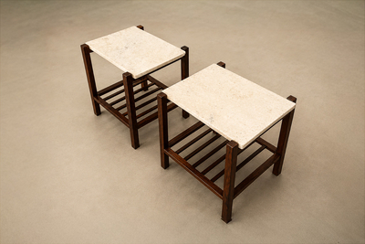 Brazilian Modern Pair of Side Tables in Rosewood Marble Brazil
