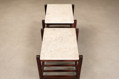 Brazilian Modern Pair of Side Tables in Rosewood Marble Brazil