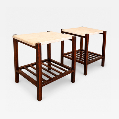 Brazilian Modern Pair of Side Tables in Rosewood Marble Brazil