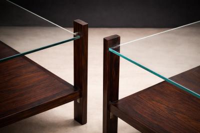 Brazilian Modern Pair of Square Side Tables in Rosewood and Glass Brazil 1960s